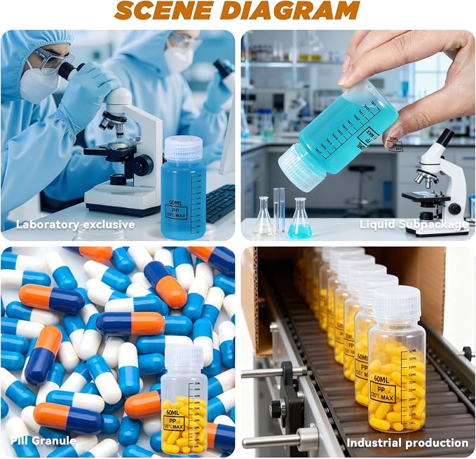 2oz Plastic Bottles 4 Pack - Small Travel Bottles with Lids, Wide Mouth Containers for Easy Filling, Leak-Proof Squeeze Bottles for Liquids, Toiletries & Pill Storage - Image 5