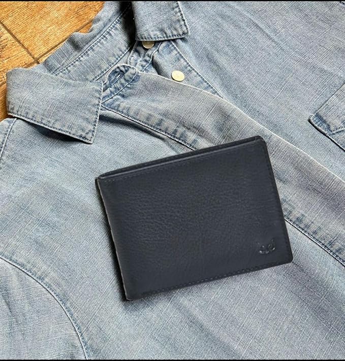 Real Leather Mens Bifold Wallet RFID Blocking Slim Minimalist Front Pocket - Thin & Stylish with ID Window in Gift Box (Nappa, Black) - Image 5