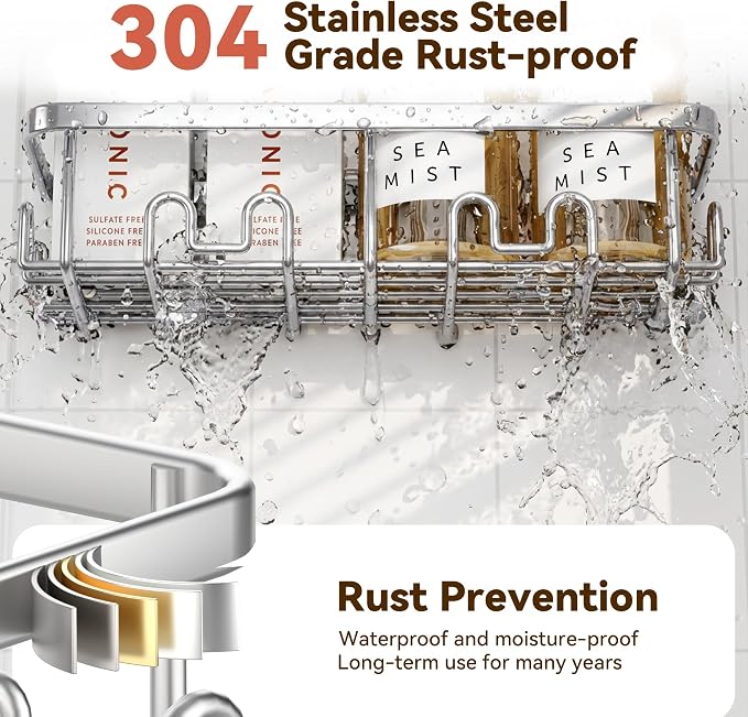 Shower Caddy Adhesive, Rustproof Shower Organizer, Wall Shower Rack | Large Capacity Shower Shelves for Inside Shower, Shampoo Shower Holder, Silver, 3 Caddies, 1 Soap Dish, 1 Toothbrush Holder - Image 5
