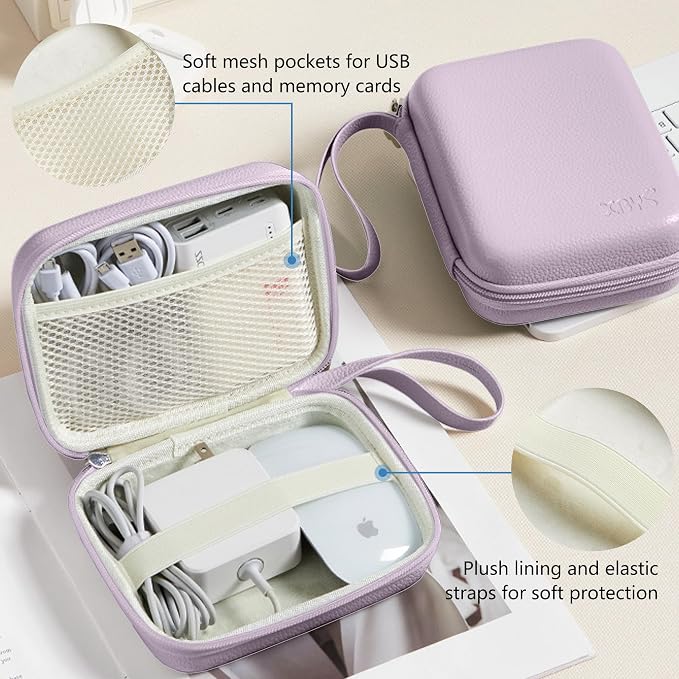Portable Charger Case, Tech Pouch Travel Organizer, L, Purple | Hard Shell Electronic Storage for MacBook Power Adapter, Magic Mouse, Charging Cords, Power Bank Laptop Accessories - Image 5