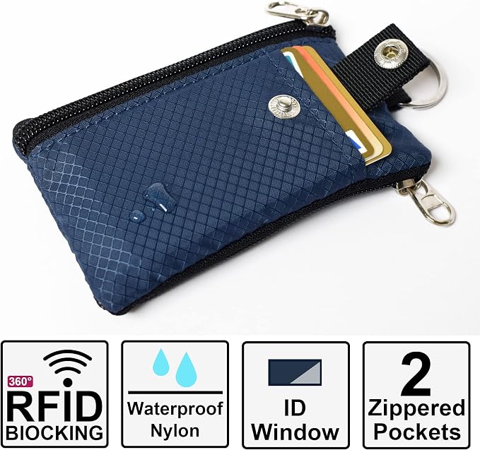 CHENSPRX Minimalist RFID Blocking Small Wallet with ID Window,WaterResistant Zip Id Case Wallet with Lanyard Keychain for Cards,Cash,Travel,Women,Men - Image 2