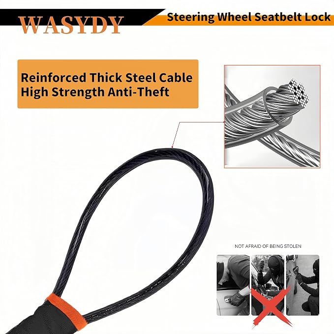 Steering Wheel & Seat Belt Lock, Anti-Theft Device, Great Gift for Father | 2026 upgraded high-strength steel cable, compact & lightweight. Universal fit for cars, SUVs, trucks and golf carts. - Image 3