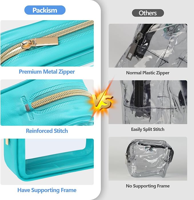 Clear Makeup Bag Foldable - TSA Approved Toiletry Bag for Travel | Metal Zipper, Reinforced Seam, Water Resistant, Medium for Carry-on, Large for Checked Luggage, for Car Storage Organizer - Image 5