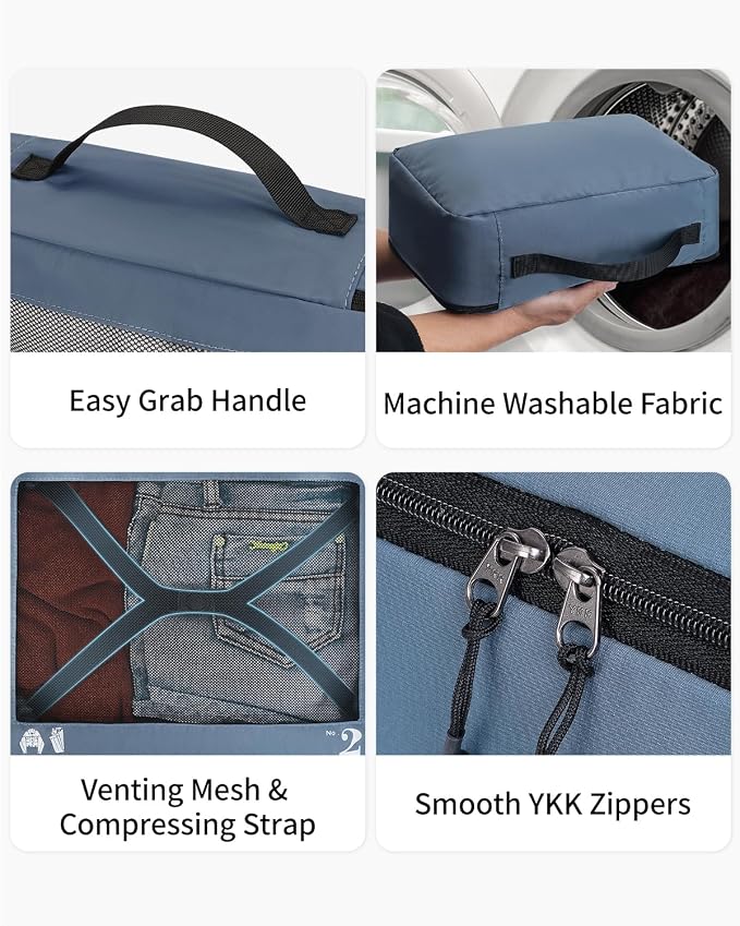 ECOHUB 7 Set Packing Cubes Tear-Resistant Luggage Packing Organizers with Number Icon for Travel Accessories Luggage Suitcase Machine Washable Packing Cubes (Blue) - Image 5