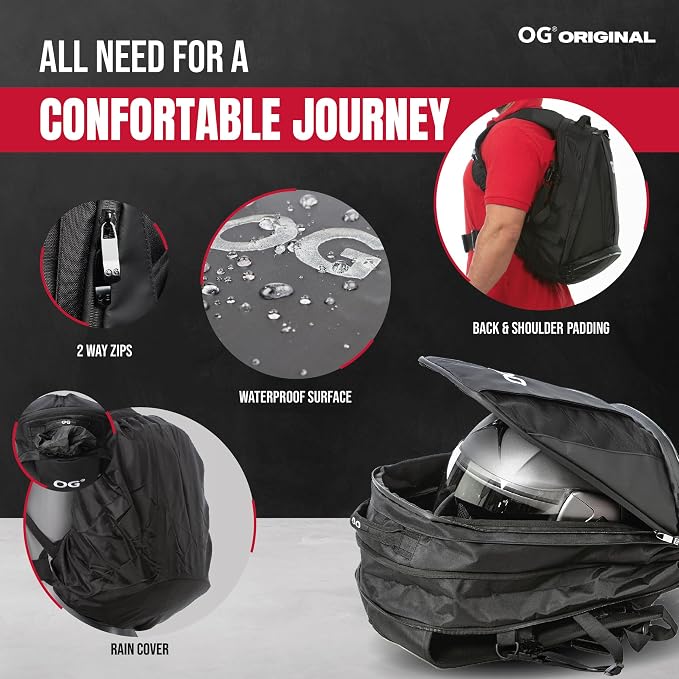 EZ-RiderPRO Waterproof Motorcycle Backpack 2 Helmets 28-35L White Logo | Expandable design with laptop compartment, helmet strap and reflective details for commuting and motorcycle touring. - Image 3