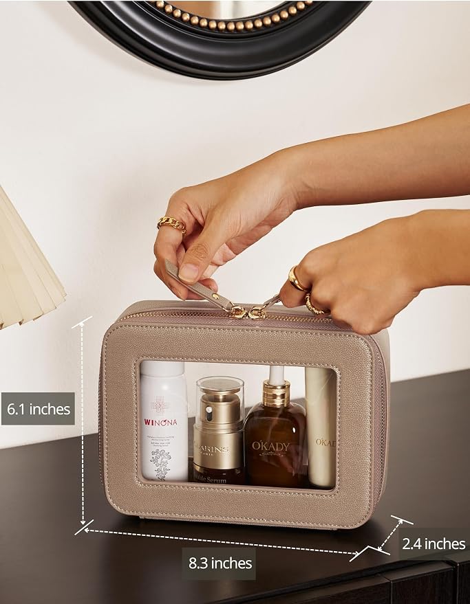 Clear Makeup Bag Travel Cosmetic Case Transparent Toiletry Bag with Zipper, Portable Make Up Organizer Traveling Compact Car Bag for Essentials, Gold, Medium - Image 3