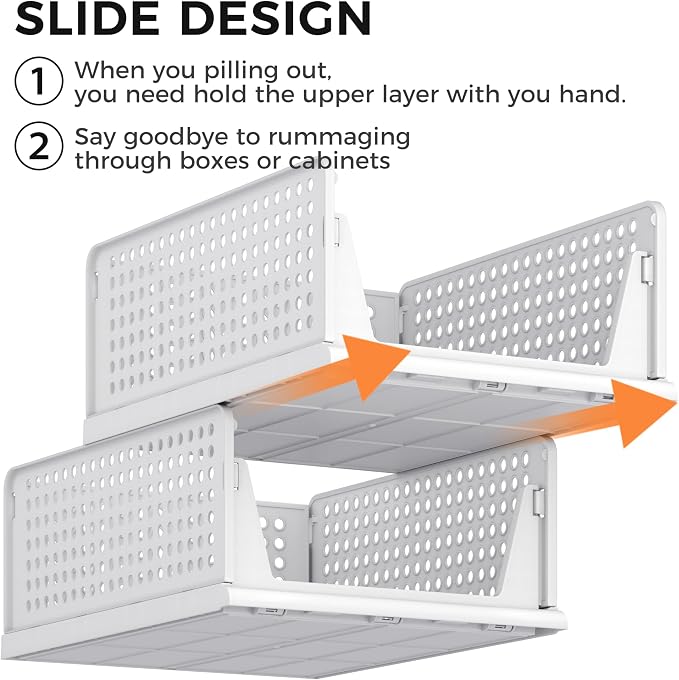 6 Pack Closet Organizer Storage Bins Stackable Plastic Drawer Shelf | Basket for Clothing Stackable Storage Bins Shelf Storage Container for Closet Wardrobe Bedroom Bathroom Office White Foldable - Image 6