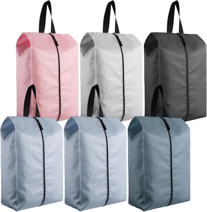 6 Pcs Travel Shoe Bags with Zipper Nylon Portable Waterproof Suitcase Shoe Organizer Packing for Golf(L,Dusty Pink) by Bulyoou
