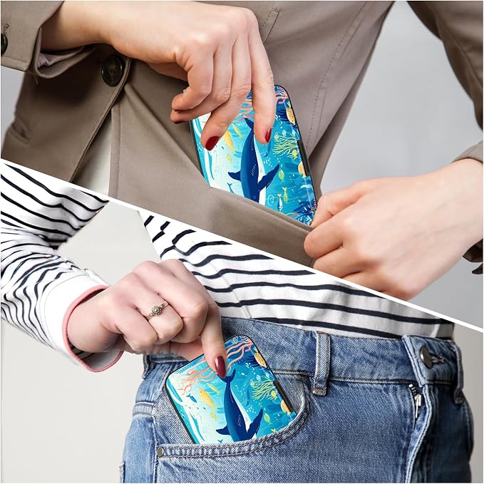 Credit Card Holder, Mini Aluminum Card Wallet RFID Blocking Slim Metal Hard Card Case for Women Men, Whales - Image 6