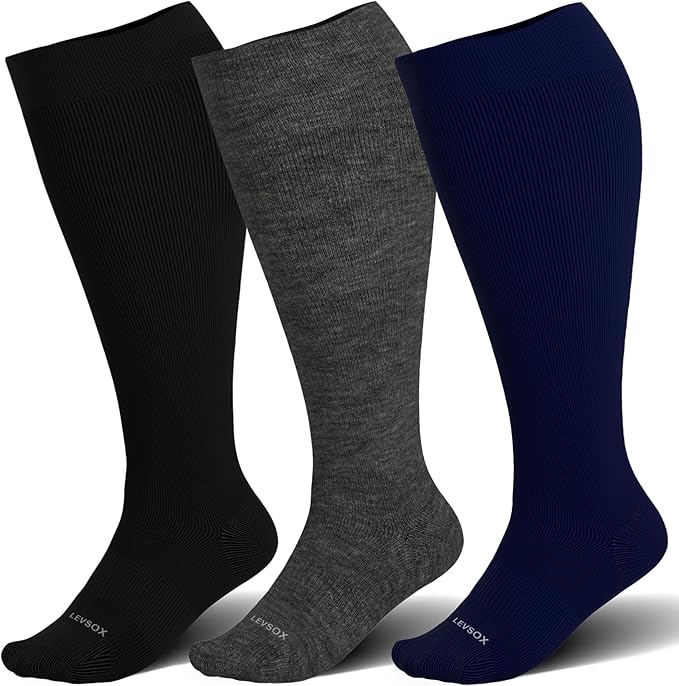 LEVSOX Wide Calf Compression Socks for Women&Men Plus Size 15-20mmHg Knee High Large Support Stockings for Circulation by Levsox