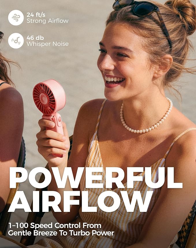 Diveblues Portable Turbo Fan, 100 Speed Handheld Fan with Strong Airflow, Foldable 4 in 1 Personal Fan for Neck, Desk & Travel, USB-C Rechargeable, Lightweight for Summer, Concerts & Outdoor Use - Image 2
