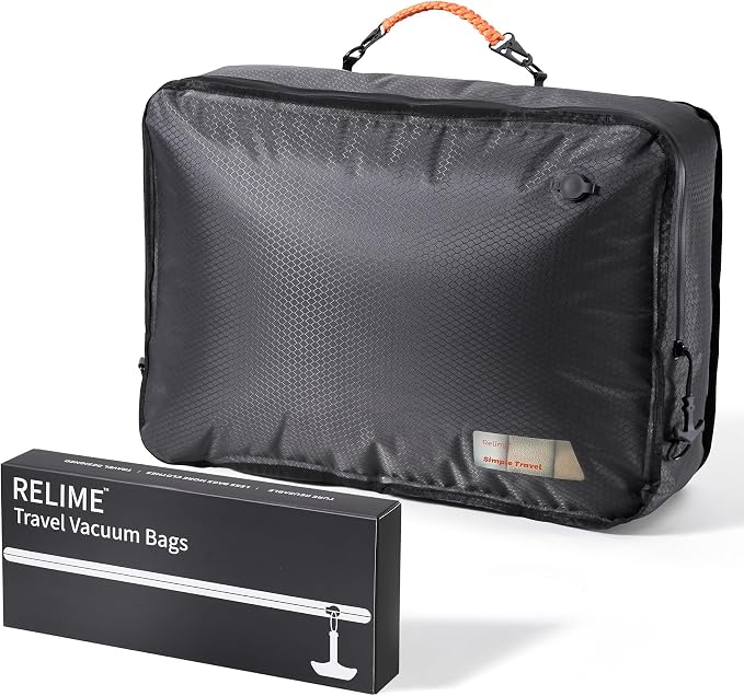Relime Apex Series Vacuum Bags for Travel Luggage, 180° Open, Reusable Compression Bags for travel Pack, Vacuum Seal Packing Cube for Cloth (1Large No Pump) by Relime