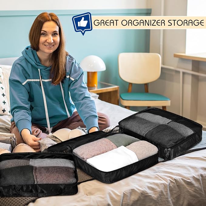5 Pcs Packing Cubes for Suitcase Large Travel Cubes Carry on Luggage Organizer Bags for Clothes Accessories(L,Black) - Image 8