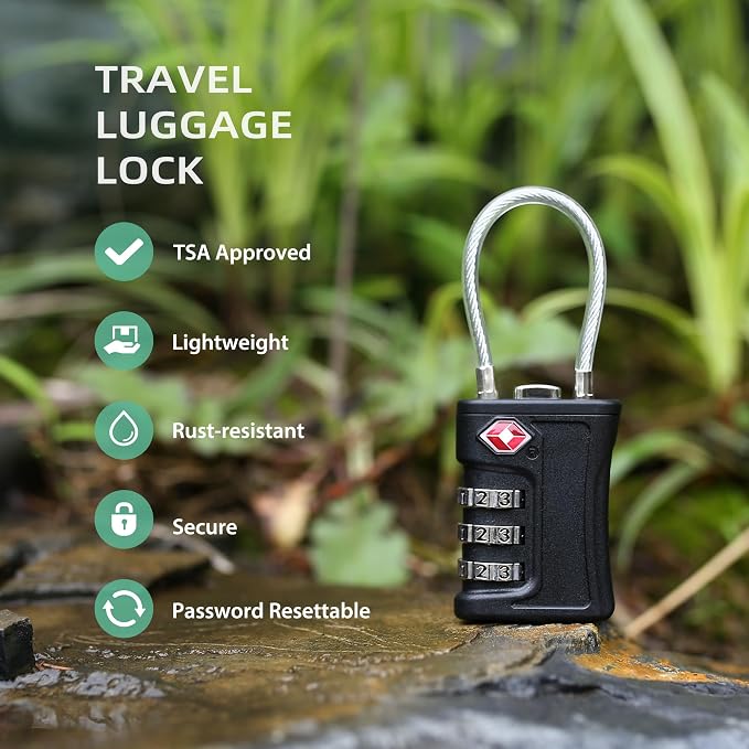 Luggage Locks TSA Approved 2 Pack, Small Padlock Combination, TSA Locks for Luggage, Travel Combo Padlock with Code, for Suitcase, Backpack Zipper, Locker, Gun Case, Ammo Can (Black+Black) - Image 3