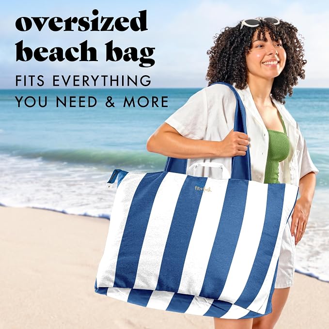 Fit & Fresh All The Things XL Beach Bag for Women, Oversized Travel Tote | Zip Closure, 3 Interior Pockets, 1 Large Zip Pocket, Dual Carry Handles, Canvas Weekender - Pool, College, Laundry, Groceries - Image 2