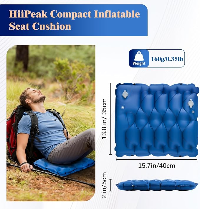 HiiPeak Inflatable Seat Cushion, Lightweight Compact Stadium Seat Pad Camping Air Seat Cushion By Hand Inflation for Bleachers Backpacking Hiking Airplane Office Car Sports Events Concert - Image 6