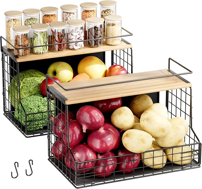 TIDIIABODE Magnetic Shelf for Fridge 2 Pack, Large Container Magnetic Spice Rack for Refrigerator, Fruit Potato and Onion Storage Bins, Magnetic Basket with Wood Lid, Kitchen Counter, Cabinet - Image 8