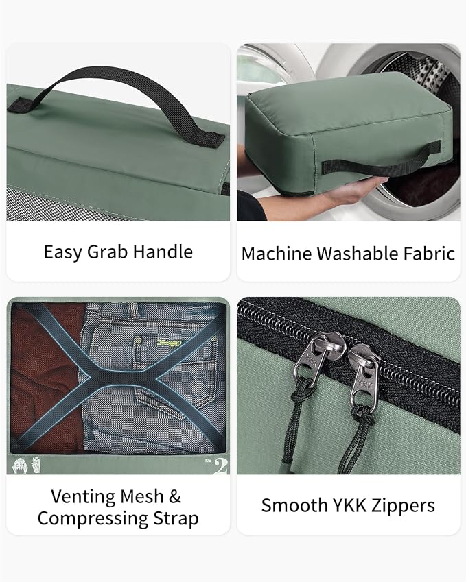 ECOHUB 7 Set Packing Cubes Tear-Resistant Luggage Packing Organizers with Number Icon for Travel Accessories Luggage Suitcase Machine Washable Packing Cubes (Green) - Image 5