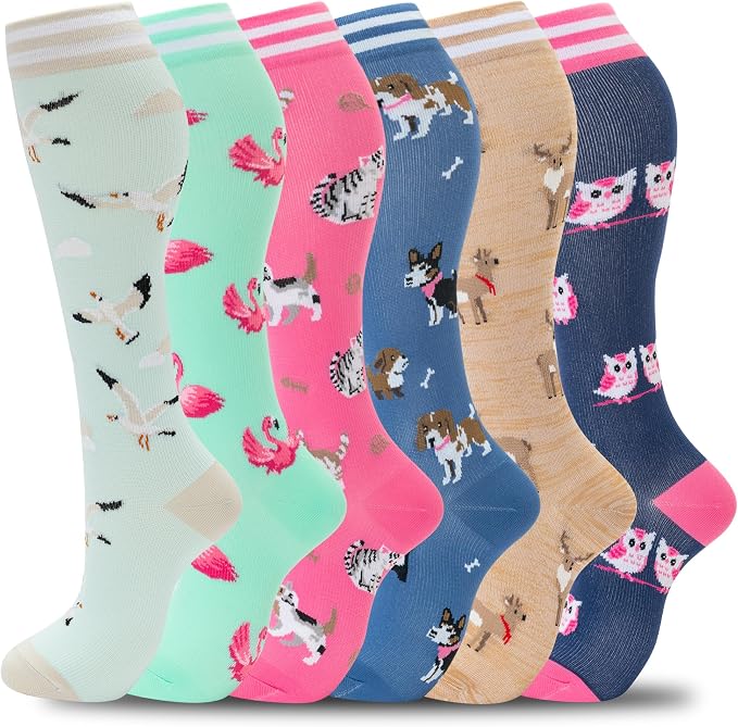 fenglaoda Compression Socks Women Men 6 Pairs, Knee High Best Support Circulation Socks for Running, Travel, Flight, Nurse by fenglaoda