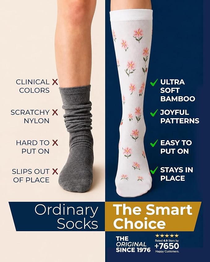 Pembrook® Bamboo Viscose Light Compression Socks - 3 Pairs | 8-15 mmhg Compression Socks | Knee High Comfort Support Socks - Image 4