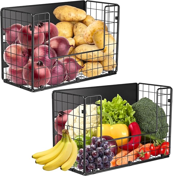 2 Set Magnetic Shelf for Fridge , Fruit Potato & Onion Storage Bins, Pantry Organizers & Storage, Large Container Magnetic Basket for Refrigerator, Kitchen Counter, Cabinet, Magnetic Fridge Organizer | 50 lbs strong magnet, no-drill, large capacity, ve... by Ofiray-home