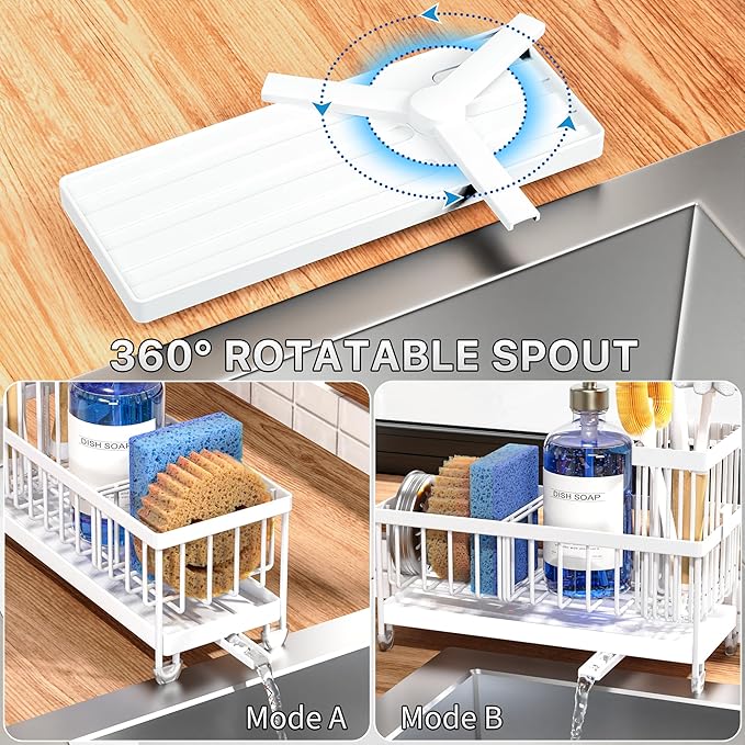 Cisily Sponge Holder for Kitchen Sink, Sink Caddy Organizer with High Brush Holder, Kitchen Countertop Organizers and Storage Essentials, Rustproof 304 Stainless Steel (Cool White, Large) - Image 3