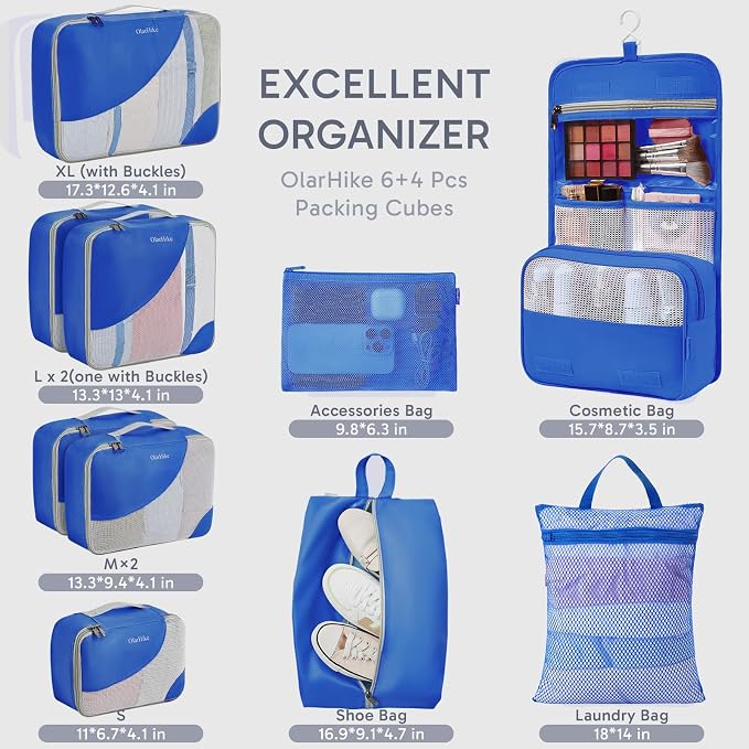 OlarHike 10 Set Packing Cubes for Travel, Gifts for Women Mom,Anti-Tearing Suitcase Organizer with Over 1000 pcs Mesh Holes,Vacation Essentials & Accessories for Cruise Ship - Image 2