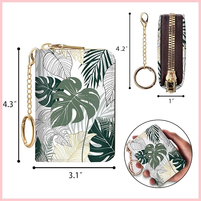 Blusabaca RFID Credit Card Holder Small Women Travel Wallet, Tropical Leaf | Removable Keychain, Case with Zipper, Vegan PU Leather, Cash Coin Pocket, Business Accordion Purse, Ladies Female Gift - Image 6