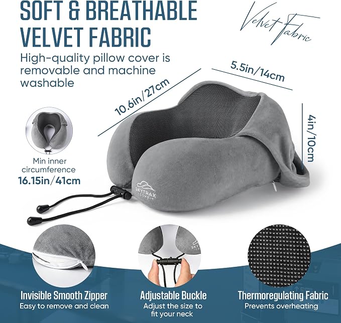 SkytraxComf® Travel Neck Pillow with Hood for Privacy on Long Flights | Memory Foam | Airplane Sleep | Safety-Tested Materials | Extra Large Hood | Chin Support | Earplugs | Washable Cover - Image 6