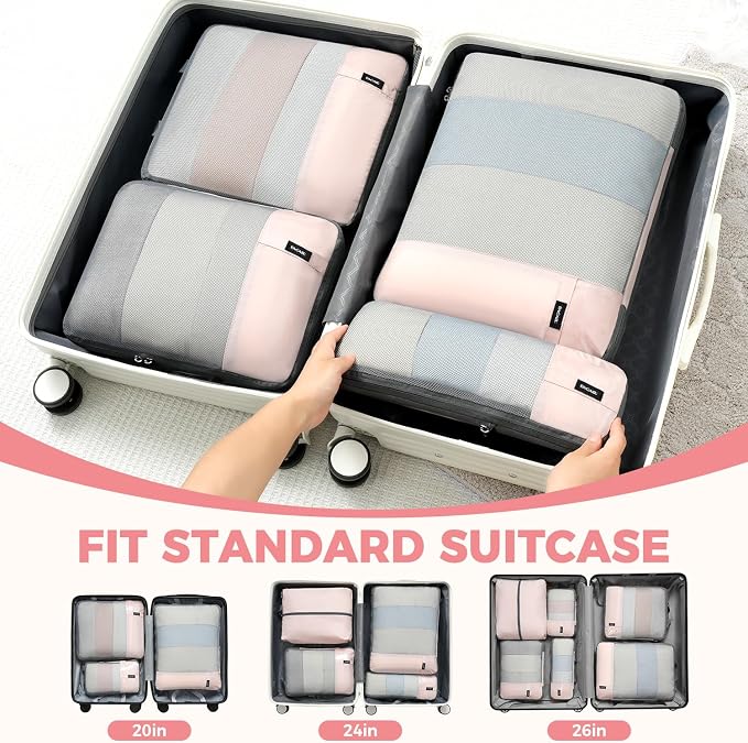 BAGAIL Lightweight Compression Packing Cubes for Travel, 6 Set, Pink | Salis Nylon Fabric,Anti-Tearing,Save Space,SBS Zippers,Packing List,PVC Tag Pocket,Custom Labels,Visible Mesh,Portable Handel - Image 8
