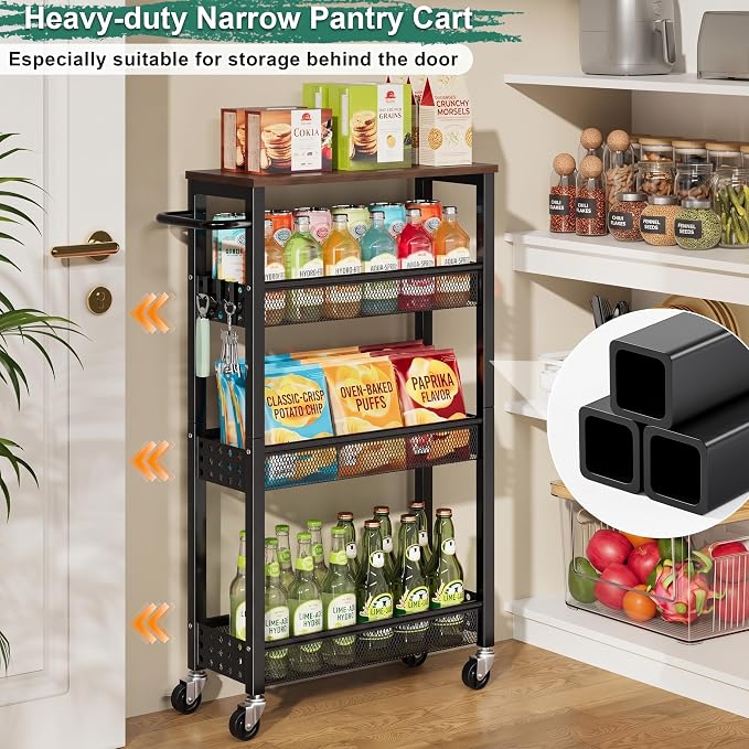 Laundry Room Slim Rolling Cart with Wheels for Between Washer and Dryer Gap | Utility Slim Storage Cart with Table Top, Small Laundry Organizers and Storage Shelves, Thin Shelf for Narrow Spaces, 4 Tier - Image 9
