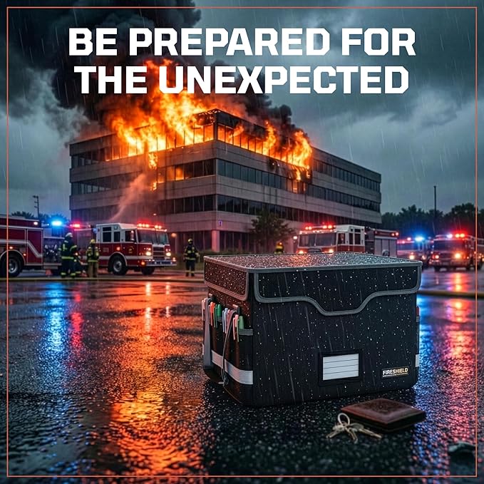 FIRESHIELD PRO 5200°F Fireproof Document Box with Lock – Portable Water Resistant File Organizer for Hanging/Legal Folders – Safe Storage for Home, Office or Travel – Black, Size: 16.1" x 12.9" x 11" - Image 2
