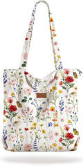 Aesthetic Corduroy Tote Bag with Zipper for Women | Reusable, Fits 14 Inch Laptop, Inner Pocket, double-sided print, Lightweight by VelvetHue
