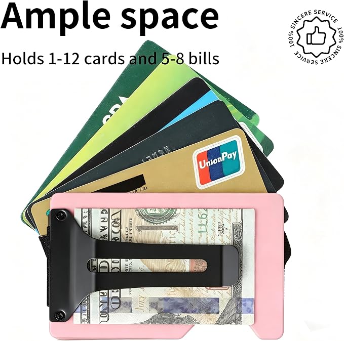 Slim Wallet for Men,RFID Blocking Minimalist Metal Wallet, Money Clip/Cash Holder, Front Pocket Aluminum Credit Card Holder, Ideal Gift for Men,Matte Pink - Image 2