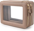 Aveniee Large Clear Makeup Bags, Double Layer Cosmetic Bags with Separate Brush Compartment,Travel Toiletry Bag Train Case,Travel Accessories Organizer for Women,2 Layers,Brown by Aveniee