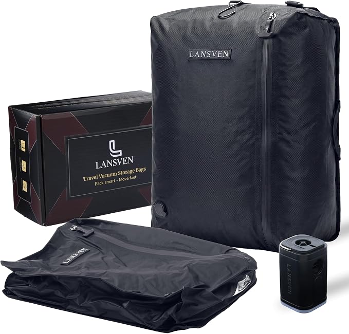travel pack vacuum kit - Reusable Nylon Compression Bags + Rechargeable Pump - Save 60% Space - vacuum travel bags with pump - for Carry-On & Suitcase by Unknown