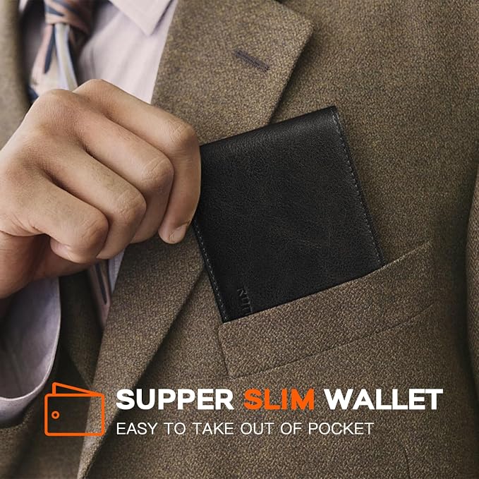 RUNBOX Wallet for Men Slim Leather Bifold RFID Blocking Minimalist Front Pocket Design with Gift Box | Minimalist Front Pocket Design, Holds 8 Cards, RFID Protection, Gifts for Men on Birthdays, Father’s Day, and Christmas - Image 5