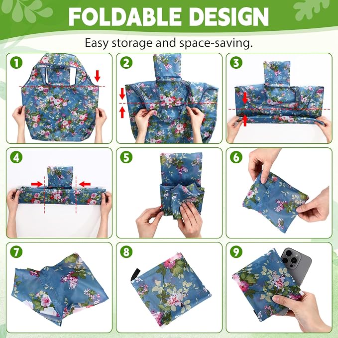 Tanlade Reusable Shopping Foldable Grocery Bags Bulk Large Tote Bags with Handle for Kitchen Supermarket Washable 50 Patterns - Image 5