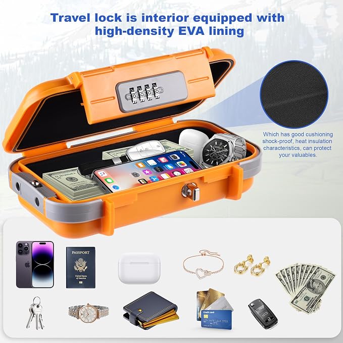 Portable Safe Box with Code, [Waterproof Anti-Theft ]Travel Safe, Combination Security Case Lock Box with Removable Wire Rope, for Home, Cars, Office, Vacation (Orange) - Image 6