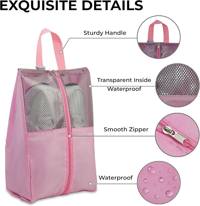 Shoe Bags For Travel, Used As For Storage or Shoe Travel Bag, Featuring Waterproof Nylon Sneaker Bag. (Light Pink, 2 Pack, Large) - Image 3