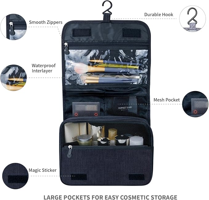 Lcsmaokin Large Capacity Toiletry Bag Travel Bag with Hanging Hook for Men and Women Waterproof Travel Cosmetic Bag Bathroom Bag,with TSA Approved Zippers Clear Travel Makeup Bag Carry-on - Image 2