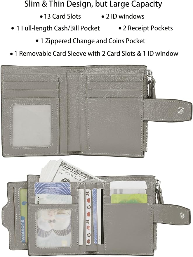 Women's RFID Blocking Leather Small Compact Bi-fold Zipper Pocket Wallet Card Case Purse with id Window - Image 2
