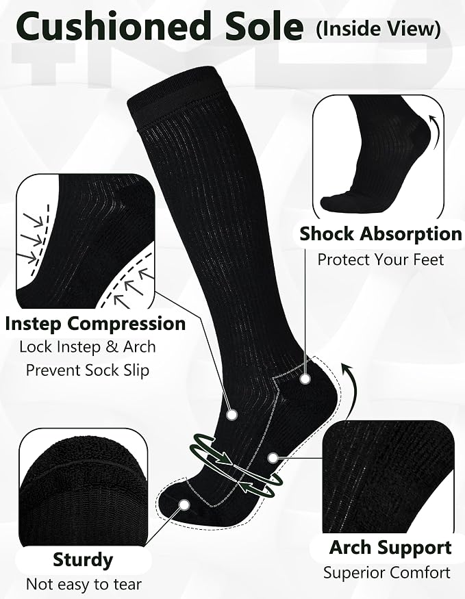+MD 3 Pairs Bamboo Viscose Compression Socks for Women Men 15-20mmHg Knee High Support Stockings for Pregnancy Nurse Travel - Image 3