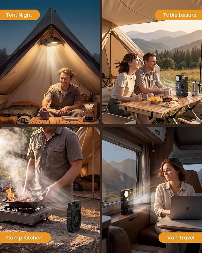 PopoIron 2-in-1 Camping Fan with LED Lantern, USB-C Rechargeable Portable Fan with Sealed 8000mAh Battery Pack, Hanging & Desktop Use, 3-Speed Cooling, 3 Color Temperature Light for RV, Tent, Travel - Image 7