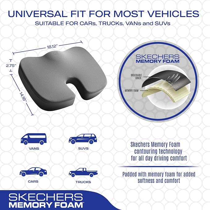 Skechers Memory Foam Seat Cushion,Office Chair Cushion for Tailbone Pain Relief,Butt Pillow for Office Chair,Car seat Cushion,Computer Desk,Long Sitting Office Workers,and Car Drivers,Grey - Image 5