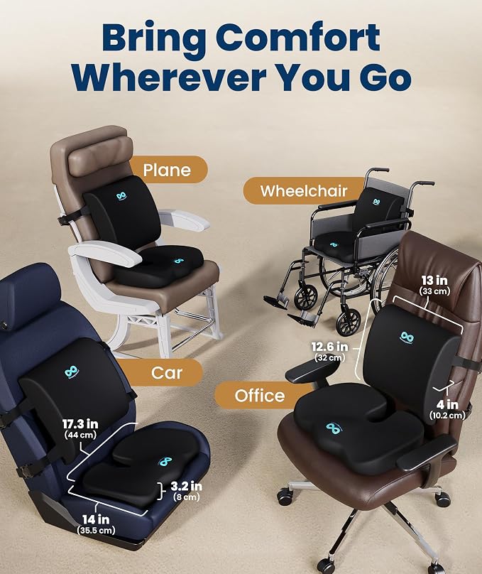 Everlasting Comfort Doctor Recommended Memory Foam Seat Cushion for Office Chairs & Car - Ergonomic Office Desk Accessories - Cushions for Tailbone Pain Relief, Sciatica (Black Airflow Lumbar, Large) - Image 5