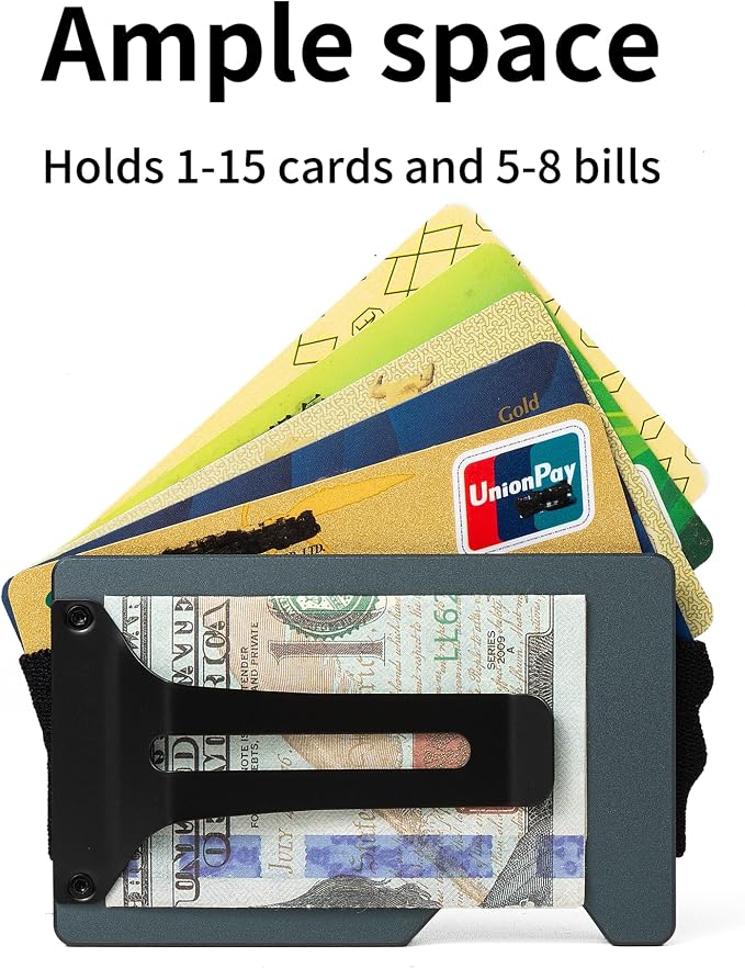 Minimalist Wallet for Men, Slim Metal RFID Blocking Wallet Credit Card Holder Money Clip & Cash Strap, Scratch-Resistant Holds 15 Cards,Ideal Gift for Men | Matte Grey - Image 3
