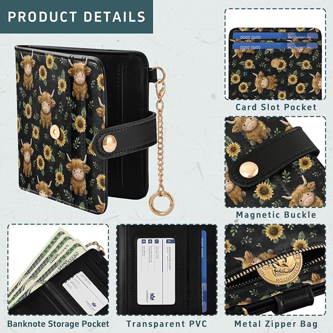 Sunflower Fluffy Cow Women's Wallets RFID Blocking,Credit Card Holder Bifold Wallet,Slim Card Cases,PU Leather Travel Wallet for men Girls - Image 5