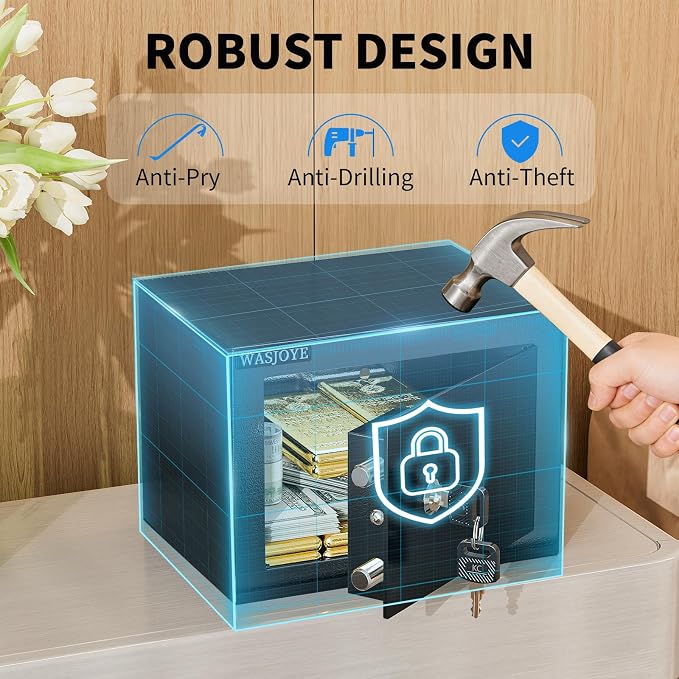 Small Safe with Key for Money, 0.25 Cu Ft Key Lock Box (Black) | Small Safe Box Coffre Fort for Money Cash Jewelry Medicine Passport, Steel High Security Safety Box - Image 3