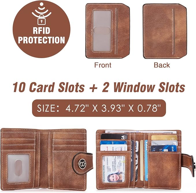 BOSTANTEN Leather Womens Wallet Small RFID Blocking Credit Card Holder | Removable ID Window, Zipper Coin Pocket, Bifold, Minimalist, Fits Small Purses, Daily Use, Ladies Gifts, Brown - Image 4